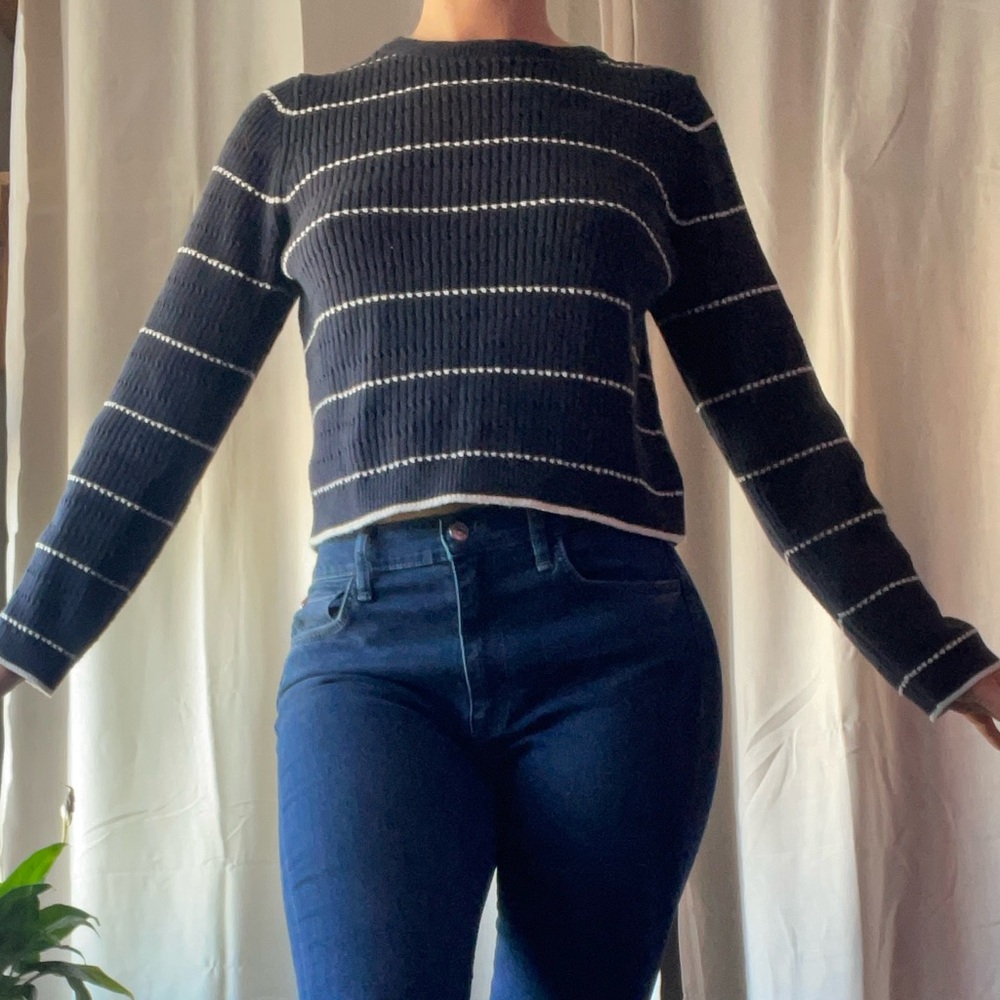 H&M Dark Blue and White Stripe Cotton Sweater